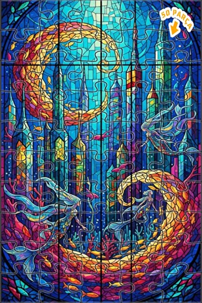 Teona Ahşap لغز خشبي مؤطر من طابقين بتصميم مدينة حورية البحر السحرية مع زجاج ...