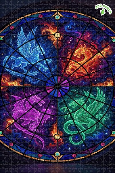 Teona Ahşap لغز خشبي ذو طبقتين على شكل التنينين السحريين وبيغاسوس رباعي الأبع...