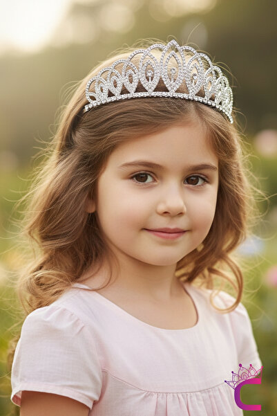 Cinderella Coroană de prințesă cu piatră de zirconiu, anti-alunecare, arginti...