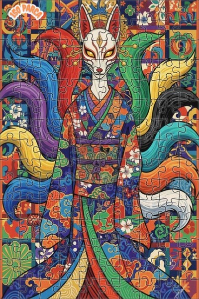 Teona Ahşap لغز خشبي بإطار مزدوج الطبقات على شكل امرأة روحية مع قناع كيتسوني ...