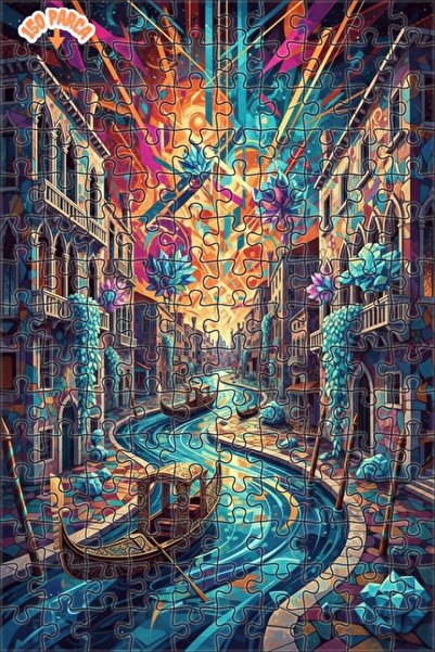 Teona Ahşap لغز خشبي بإطار مزدوج الطبقات بتصميم فني تجريدي لقنوات البندقية 15...