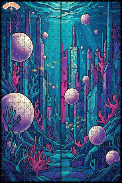 Teona Ahşap لغز خشبي مؤطر بطبقتين بمظهر لوحة زيتية لمدينة غامضة تحت البحر 500...