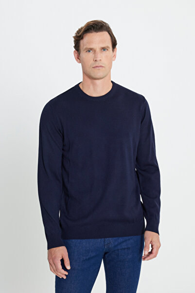 AC&Co / Altınyıldız Classics Men's Navy Blue Crew Neck Knitwear Sweater