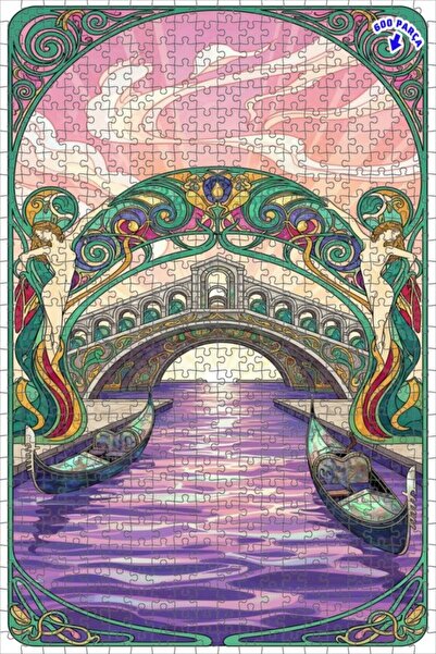 Teona Ahşap لغز خشبي مؤطر بطبقتين بتصميم فني حديث لمشهد جسر البندقية وقوارب ا...