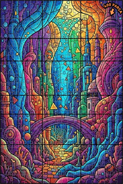 Teona Ahşap لغز خشبي بتصميم فسيفساء مدينة الكريستال السحرية، لغز خشبي بإطار م...