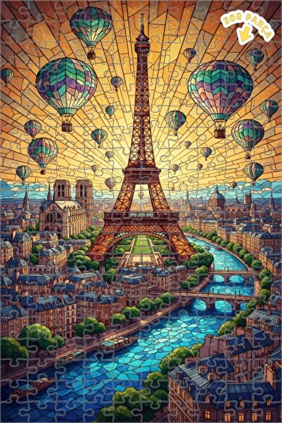 Teona Ahşap لغز خشبي بإطار من طابقين بتصميم باريس دريم مع مظهر زجاجي ملون 200...