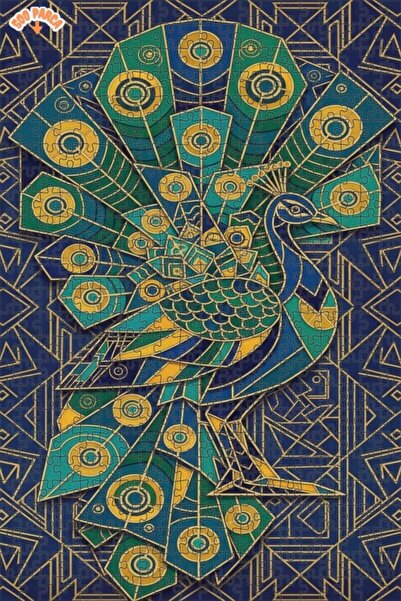 Teona Ahşap لغز خشبي فني هندسي على طراز آرت ديكو بتصميم طاووس، لغز خشبي بإطار...