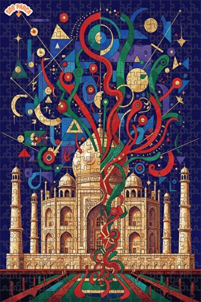 Teona Ahşap لغز خشبي رائع ذو طابقين بإطار على شكل تاج محل ذو مظهر فني تجريدي ...