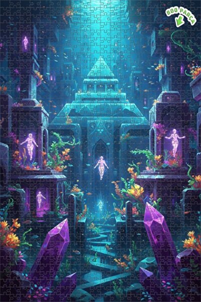 Teona Ahşap لغز خشبي على شكل مدينة سحرية تحت الماء ذو طابقين بإطار كريستالي ل...