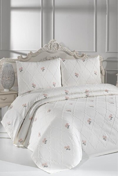 Çeyiz Diyarı Nevra Nakışlı Şönil 3 Parça Çift Kişilik Yatak Örtüsü