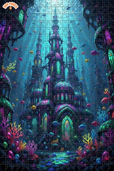 Teona Ahşap لغز خشبي مؤطر ذو طابقين على شكل قلعة غواصة سحرية بمظهر لوحة زيتية...