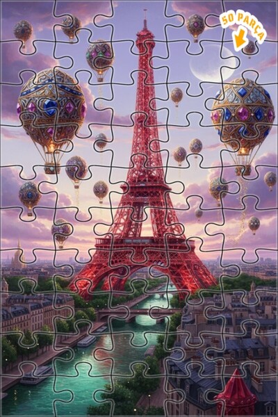 Teona Ahşap لغز خشبي مؤطر بطبقتين بمظهر لوحة زيتية لمشهد بالونات باريس الخيال...