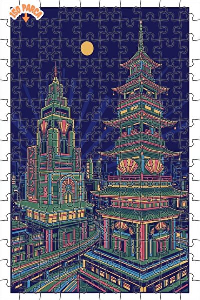 Teona Ahşap لغز خشبي بإطار ذو طابقين بمظهر لوحة زيتية مستوحاة من أضواء طوكيو ...