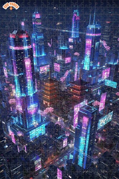 Teona Ahşap لغز خشبي بإطار مزدوج الطابق بتصميم فني رقمي مستقبلي لمناظر ليلية ...