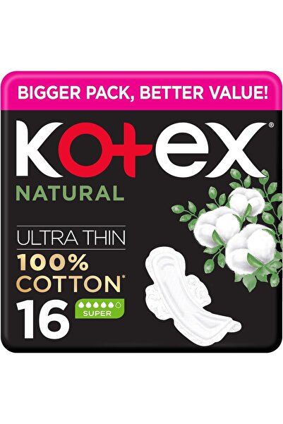 Kotex Natural Ultra Thin Pads, 100% Cotton Pad, Super Size Sanitary Pads with...