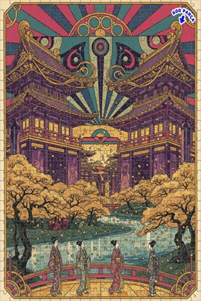 Teona Ahşap Japon Sanatı Esintili Çerçeveli Ahşap Puzzle 600 PARÇA 50x35
