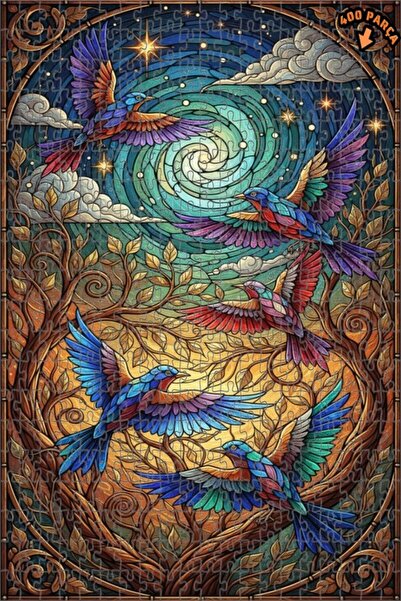 Teona Ahşap لغز خشبي رائع بألوان طيور الزباد ذات المظهر الزجاجي الموزايكي 400...