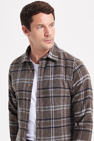 Tudors Erkek Slim Fit Dar Kesim Kareli Kışlık Oduncu Gömlek