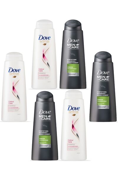 Dove Shampoo 400ML MEN CLEAN FRESH x3 + COLOUR CARE IMP. x3
