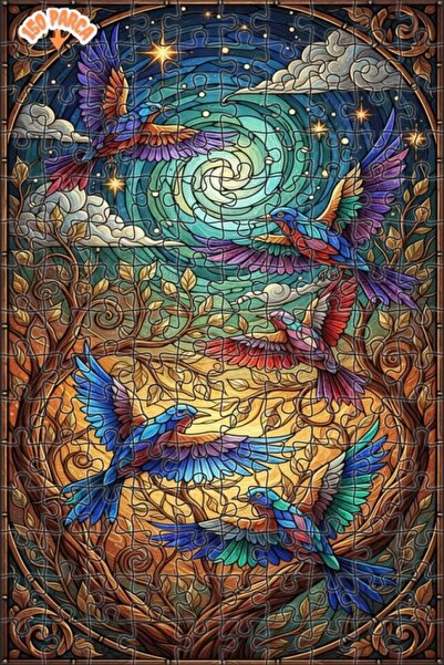 Teona Ahşap لغز خشبي رائع بألوان طيور الزباد ذات المظهر الزجاجي الموزايكي 150...