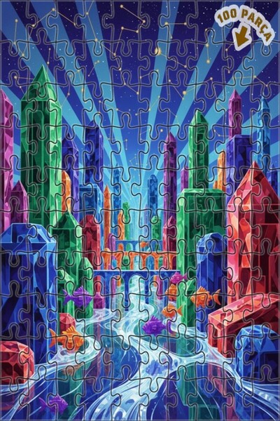 Teona Ahşap لوحة زيتية لرحلة أسماك المدينة الكريستالية، لغز خشبي بإطار مزدوج ...