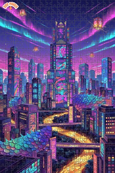 Teona Ahşap لغز خشبي بإطار مزدوج الطبقات بمظهر لوحة زيتية لمدينة التنين النيو...