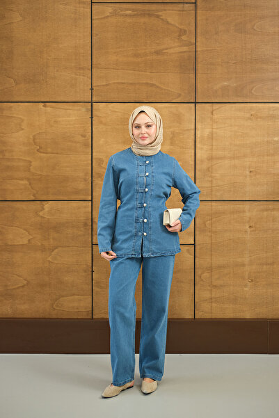 LOCCO Γυναικείο Σετ με Ασημένια Κουμπιά και Λεπτομέρειες σε Χρώμα Παγωμένο Μπλε