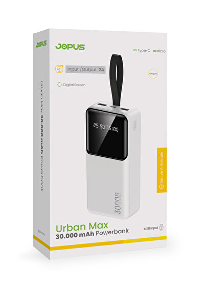 Jopus 30000mAh Powerbank LCD Ekranlı Taşıma Askılı Güçlü Taşınabilir Şarj Cih...