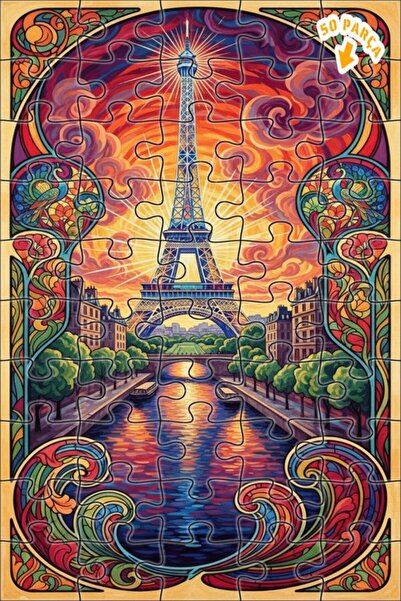 Teona Ahşap لغز خشبي مؤطر بطبقتين بتصميم فن النوو يشبه لوحة زيتية لغروب الشمس...