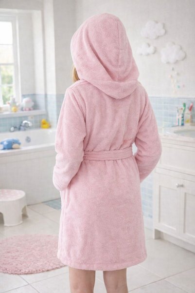 Türkühome Children's Hooded Bathrobe – 100% Cotton, Soft Texture, with Pockets & Belt