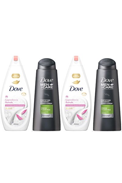 Dove Shampoo 400ML MEN CLEAN FRESH x2 + Floral Shower Gel 700 ml x2