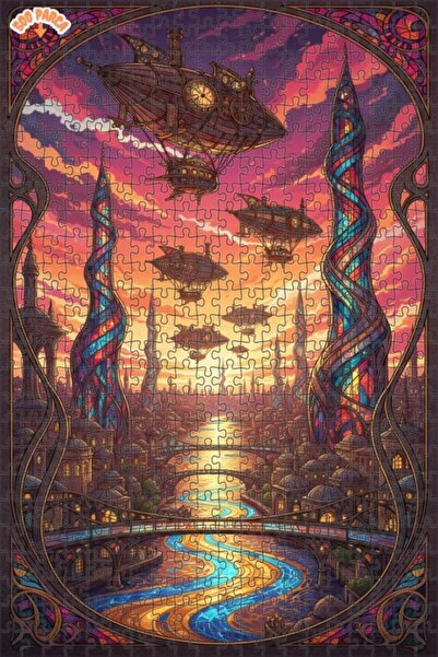 Teona Ahşap لوحة فنية خشبية مؤطرة بطبقتين لمشهد مدينة البخار 500 قطعة 50×30