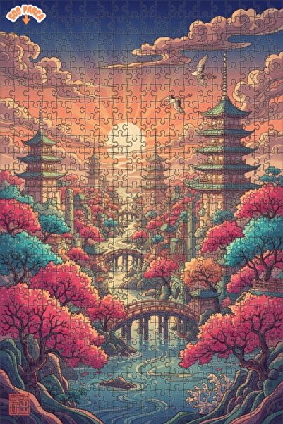 Teona Ahşap لغز خشبي بإطار ذو طابقين بمظهر الحديقة اليابانية الملونة بالألوان...