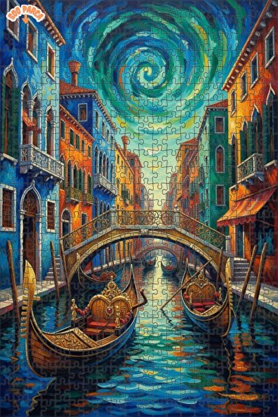 Teona Ahşap لغز خشبي بإطار ذو طابقين بمظهر لوحة زيتية فنية لغندول البندقية 50...