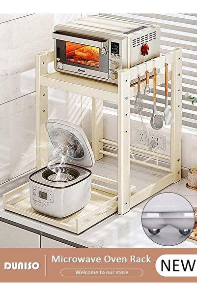 DOMEET 2-Tier Pull Out Microwave Oven Rack,Expandable Horizontal Extension Mi...