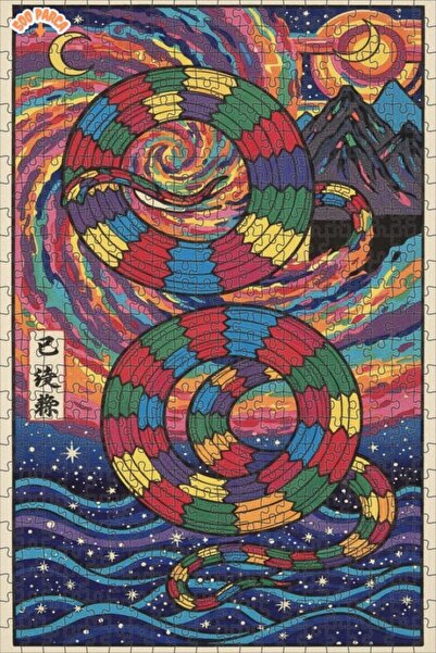 Teona Ahşap لغز خشبي ملون بتصميم فني لثعبان حلزوني ذو طبقتين مع إطار 500 قطعة...