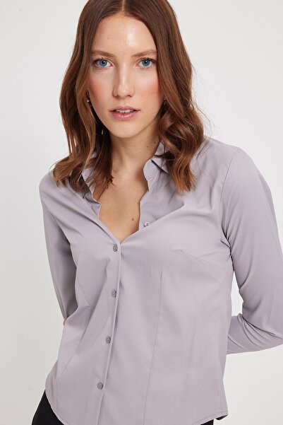 Tudors Women's Slim Fit Slim Fit Classic Collar Long Sleeve Gray Shirt