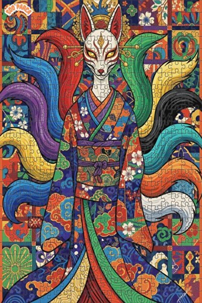 Teona Ahşap لغز خشبي بإطار مزدوج الطبقات على شكل امرأة روحية مع قناع كيتسوني ...