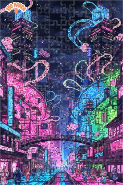 Teona Ahşap لوحة فنية بتأثير الزيتية تصور المشاة في مدينة نيون 150 قطعة 20×30