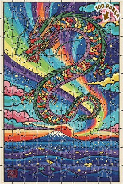 Teona Ahşap لغز خشبي بإطار مزدوج الطبقات بمظهر لوحة زيتية لتنين قوس قزح 100 ق...