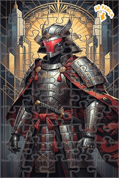 Teona Ahşap لوحة فنية خشبية مؤطرة على شكل فارس الساموراي بأسلوب الآرت ديكو، م...