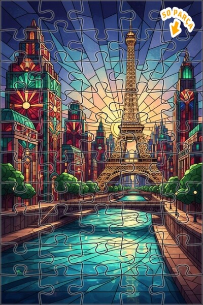 Teona Ahşap لغز خشبي بإطار مزدوج الطبقات من الفن الزجاجي الملون باريس لايت 50...