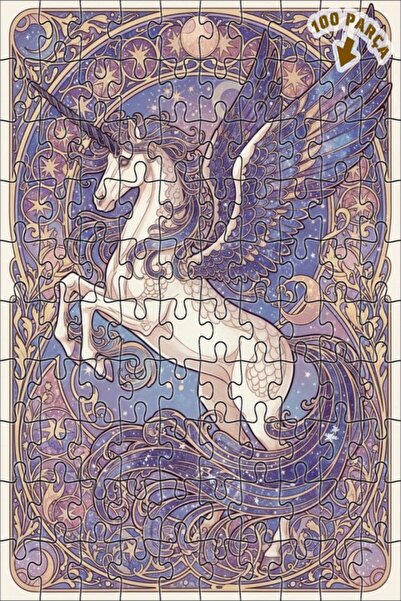 Teona Ahşap Kanatlı Unicorn Sanat Eseri Yağlı Boya Görünümlü Çift Katlı Çerçe...