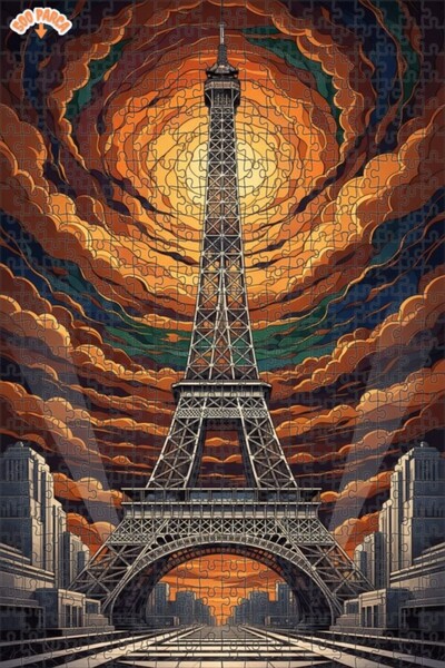 Teona Ahşap لغز خشبي بإطار ذو طابقين بتصميم برج إيفل الفني 500 قطعة 50x30