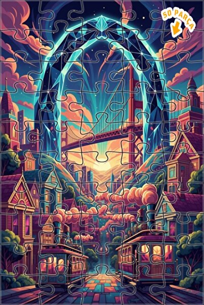 Teona Ahşap Light Globe Bridge Art Wooden Puzzle 50 Pieces 15X25