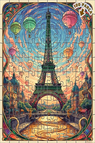 Teona Ahşap لوحة زيتية لبالونات الهواء الساخن بأسلوب آرت نوفو باريس، لغز خشبي...