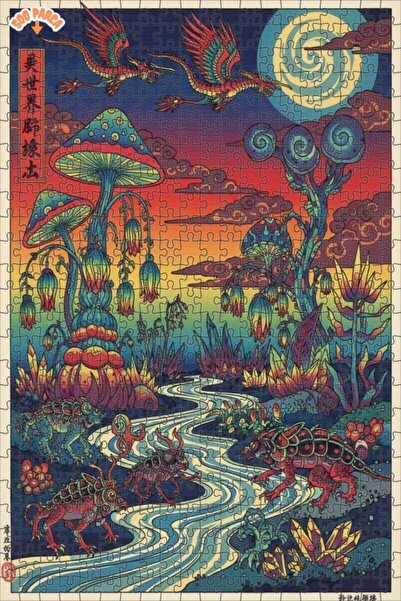 Teona Ahşap لغز خشبي مقطوع بالليزر من أرض الفطر مع التنين 500 قطعة 50x30