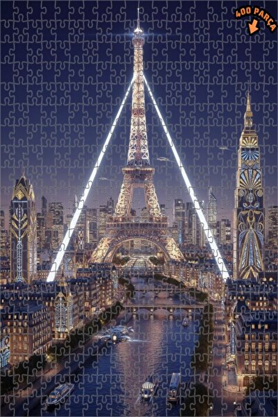 Teona Ahşap لغز خشبي بإطار مزدوج الطبقات بمظهر لوحة زيتية لأضواء باريس المستق...