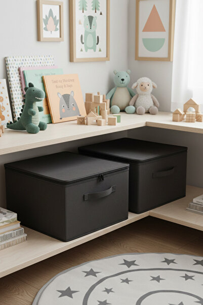 LUXWAY HOME Antrasit 2'li Set Çok Amaçlı Baza ve Dolap İçi Düzenleyici Kutu H...