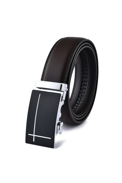 OEM Men's Belt, Genuine Leather, Metal Buckle, 120 cm, Brown/Silver